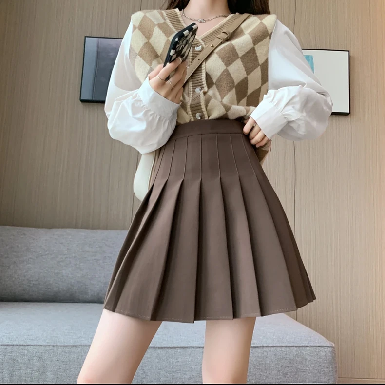 现货黑色百褶裙春夏新款高腰半身裙学生大码a字裙显瘦短裙子