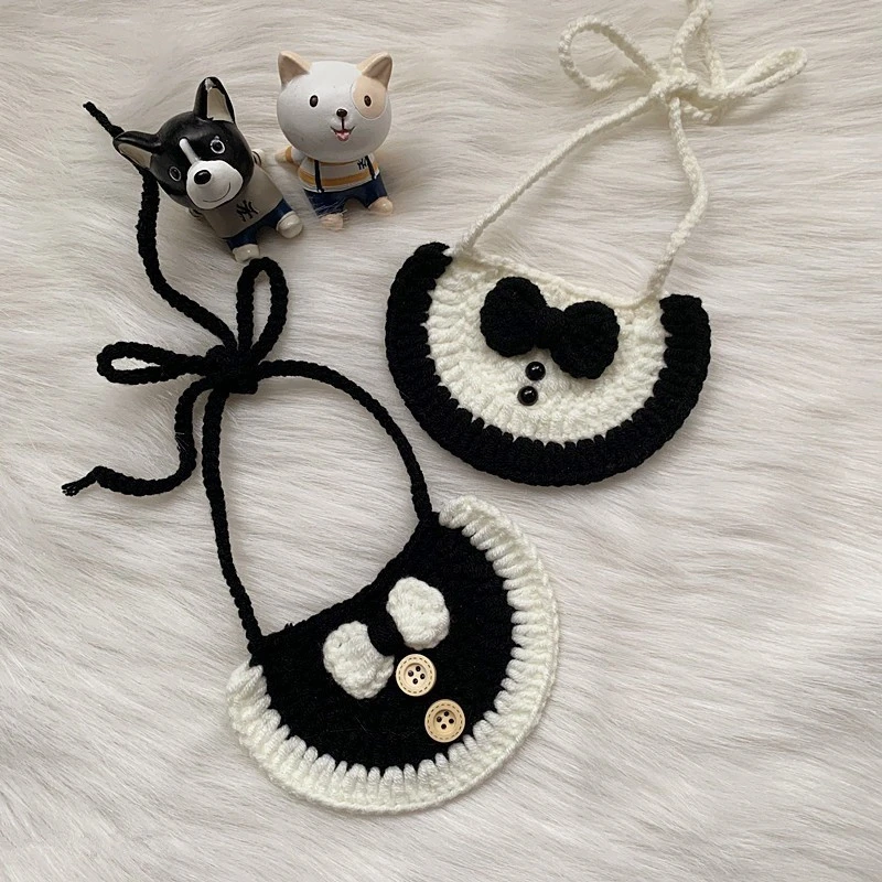 猫咪狗狗围嘴宠物围兜英短蓝白领花手工针织毛线项圈饰品猫口水巾