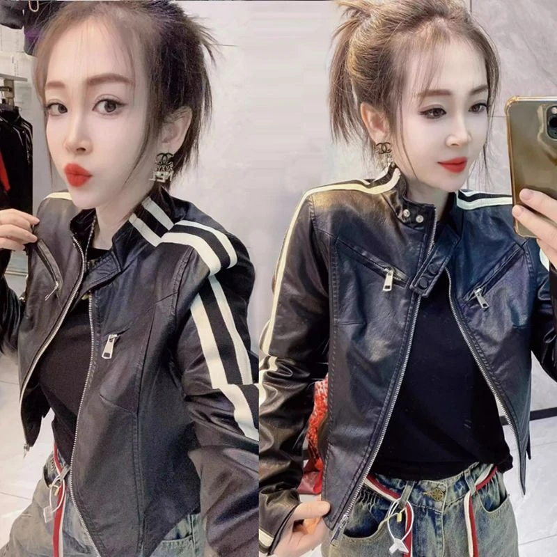 欧货机车风PU皮衣女2025春秋新款立领修身显瘦气长袖短款上衣外套