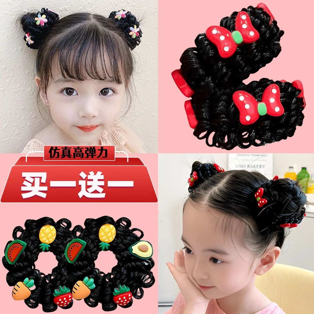 儿童发圈卡通假发丸子头盘发器小女孩扎头发皮筋可爱宝宝头花发饰