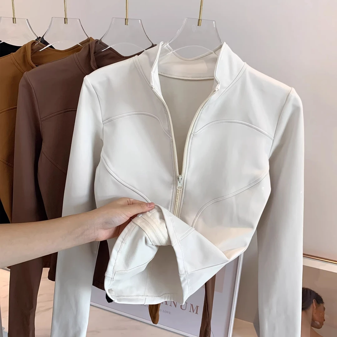 秋季加绒瑜伽上衣女运动外套修身立领夹克拉链开衫跑步训练健身服