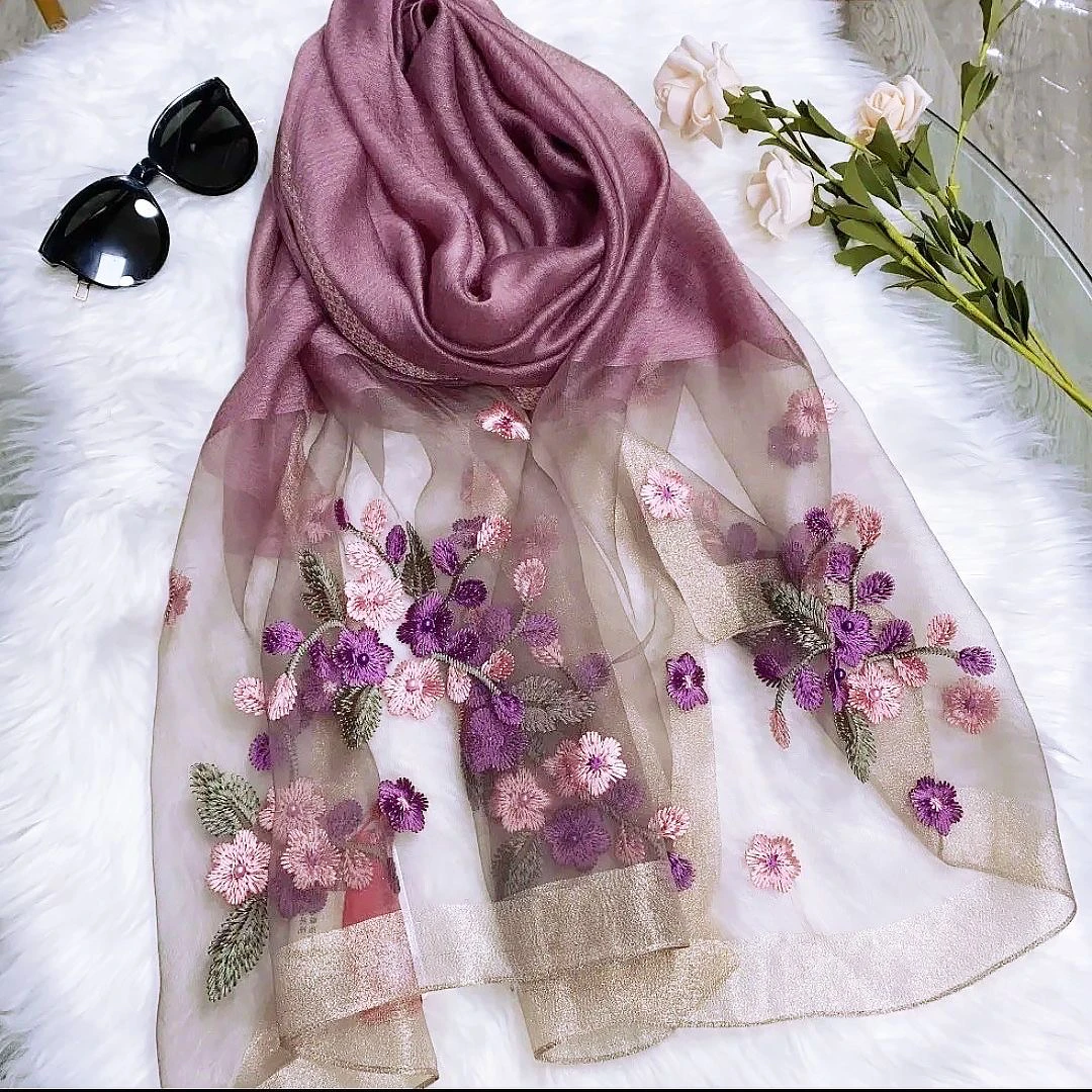 【海棠花】女丝巾高档韩版桑蚕丝气质百搭围巾送礼薄款长披肩女士