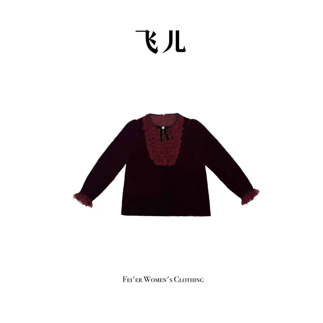 飞儿【雾里看花】100真丝丝绒长袖衬衫上衣