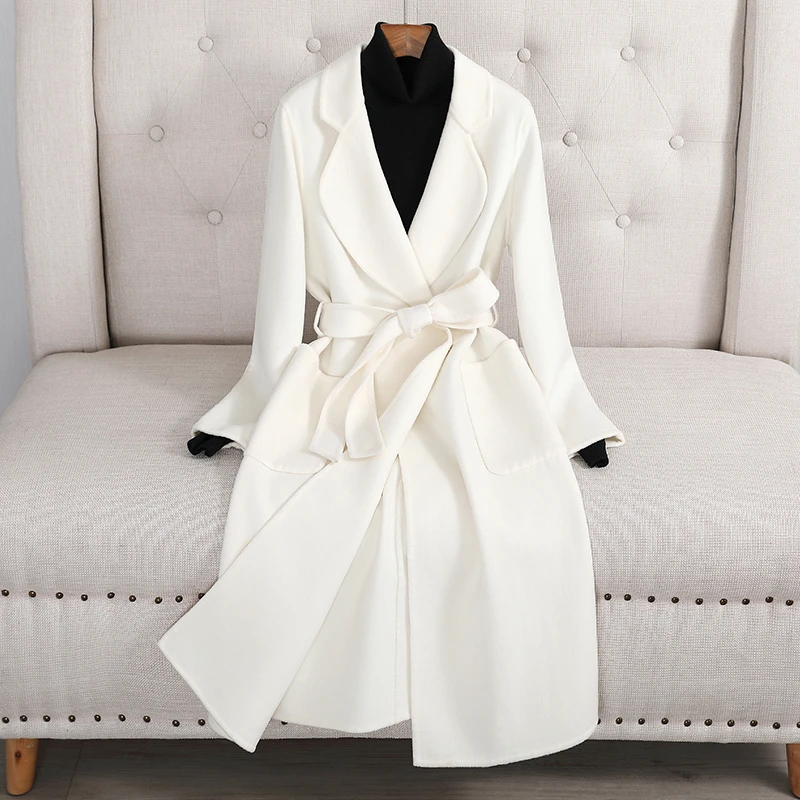 双面羊绒大衣女2025新款修身长款过膝西装领羊毛毛呢女外套19214