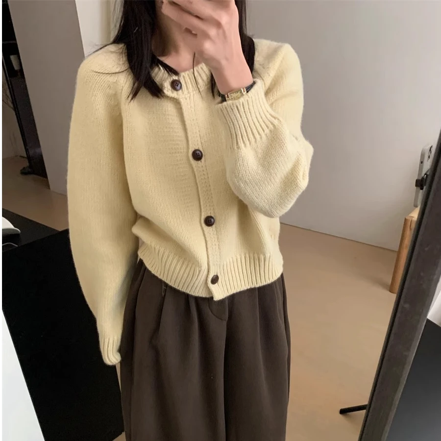 简约风短款单排扣开衫毛衣2024秋冬爆款复古慵懒风穿搭针织上衣女