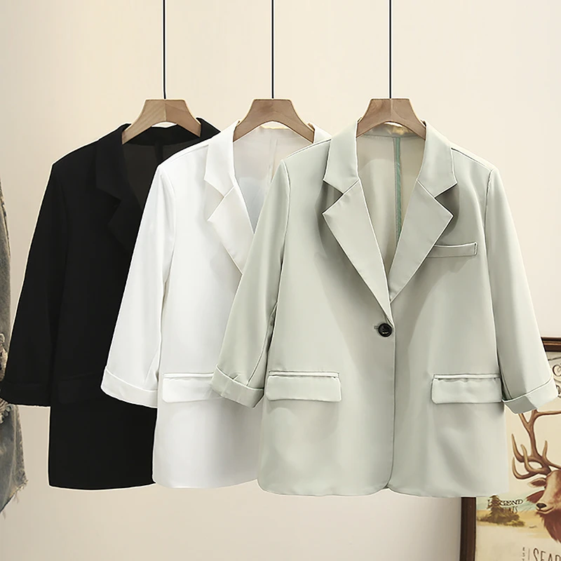 【琦琦】120-200斤大码女装胖mm显瘦七分袖薄款小西装外套上衣