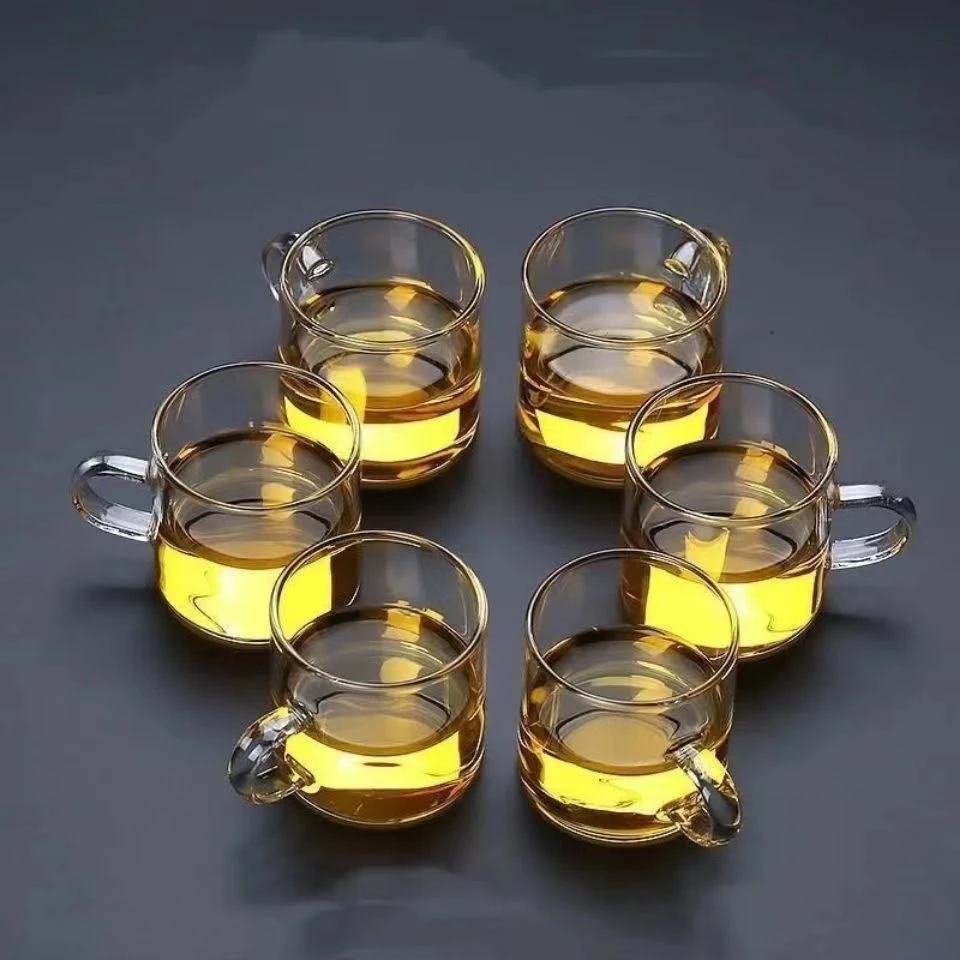 把手颜色随机100毫升加厚玻璃茶杯带把品茗耐热功夫茶具茶杯套装