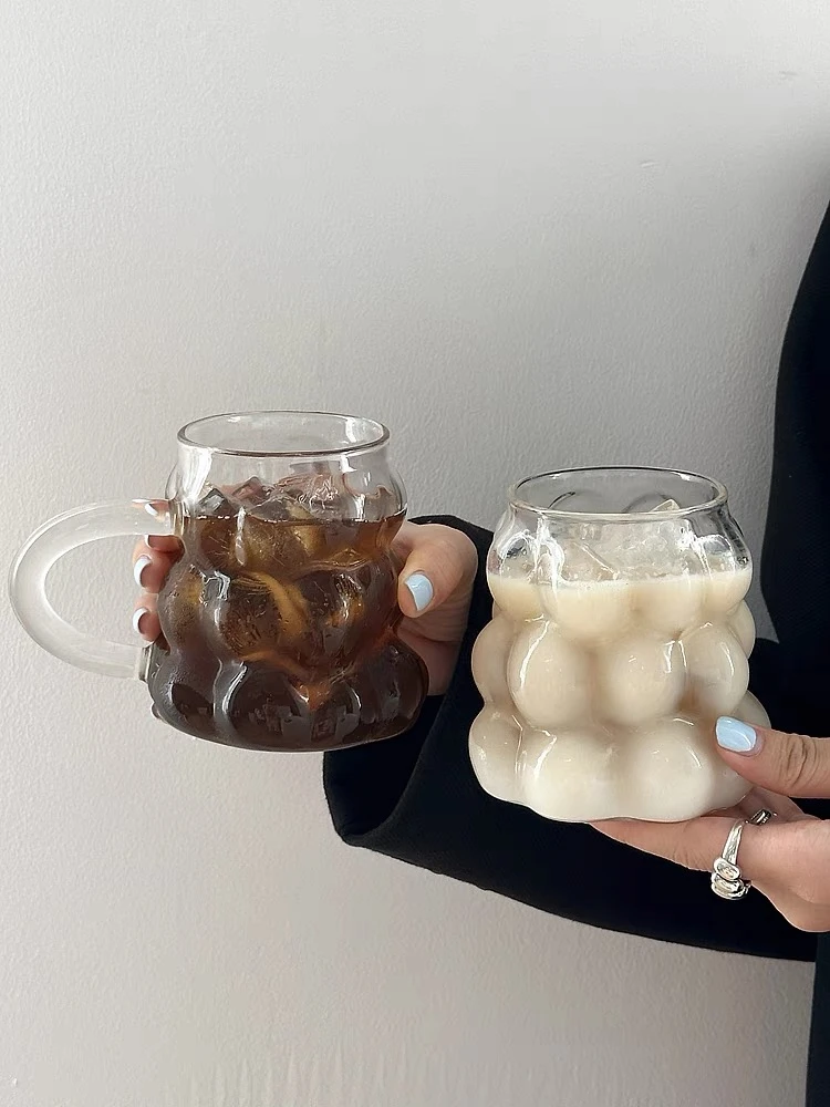 小众设计感葡萄玻璃杯耐热女生家用咖啡拿铁牛奶饮料果汁喝水杯子