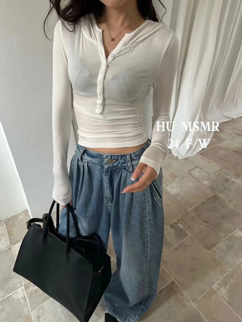 HU新款 连帽半扣紧身弹力长袖打底衫3125