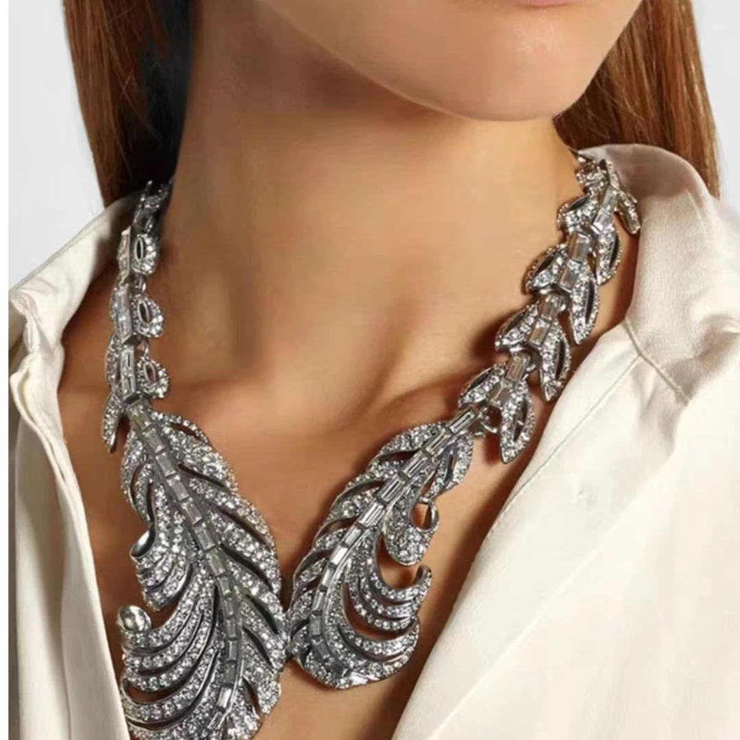 铜合金珐琅项链 101欧美夸张银色重工宴会礼服两件套--耳环+项链
