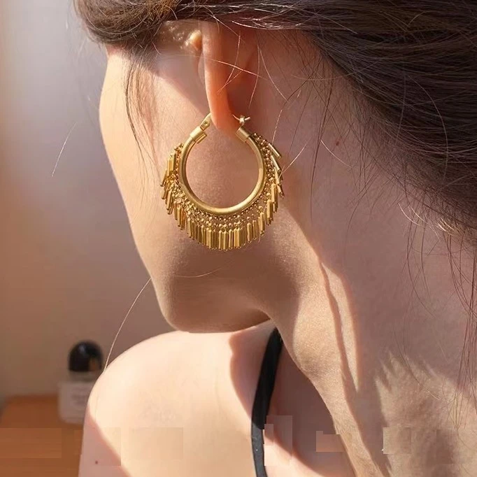 铜合金珐琅耳饰 380金/银色度假风流苏--耳环