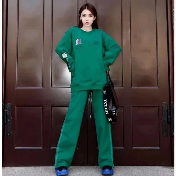 U/TI【MILIXU系列】设计感BV绿时尚百搭保暖加厚加绒阔版卫衣套装