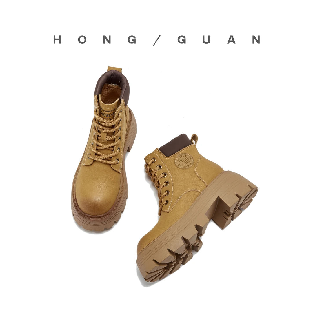 红冠情侣大黄靴马丁靴女靴子复古英伦工装短靴8318