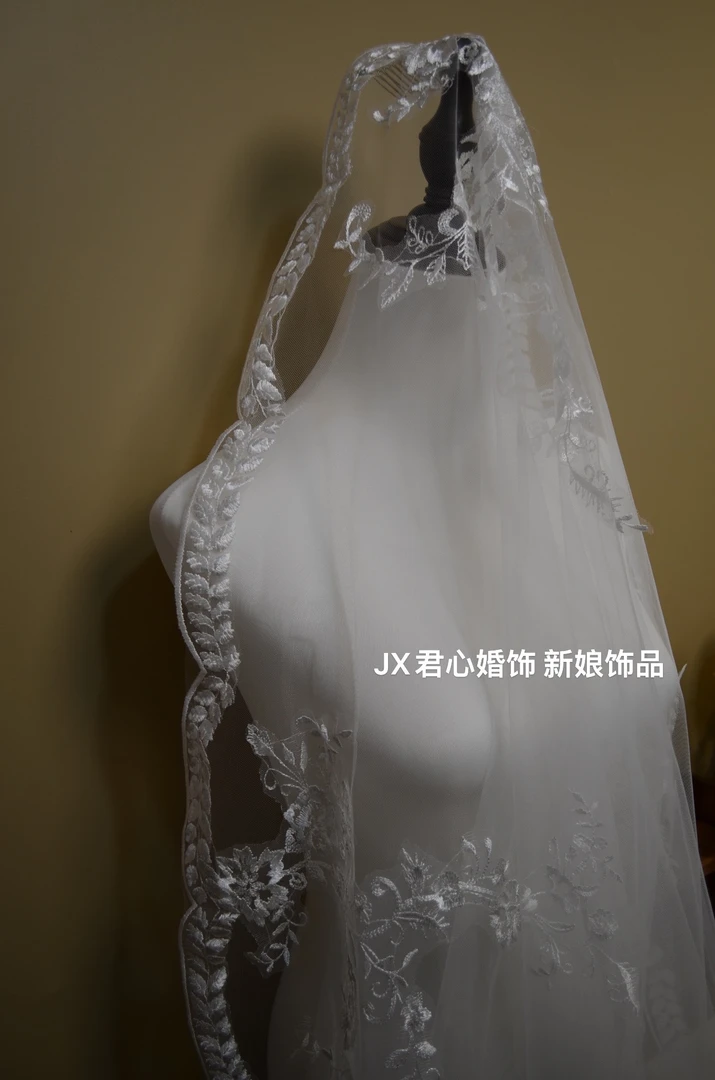 君心家 复古高级感麦穗花边头纱 齐地款2×1.5m 新娘饰品#6449