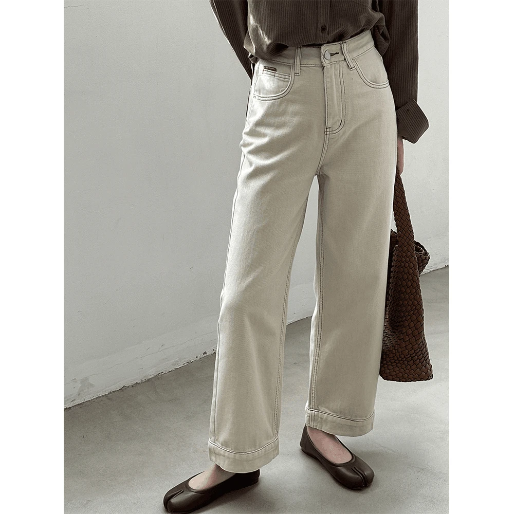 夏季薄款韩系高腰直筒牛仔裤女温柔风新款百搭复古宽松垂感阔腿裤