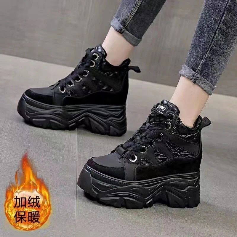 内增高女鞋老爹鞋女潮2025秋冬新款百搭加绒高帮休闲鞋冬季加绒鞋