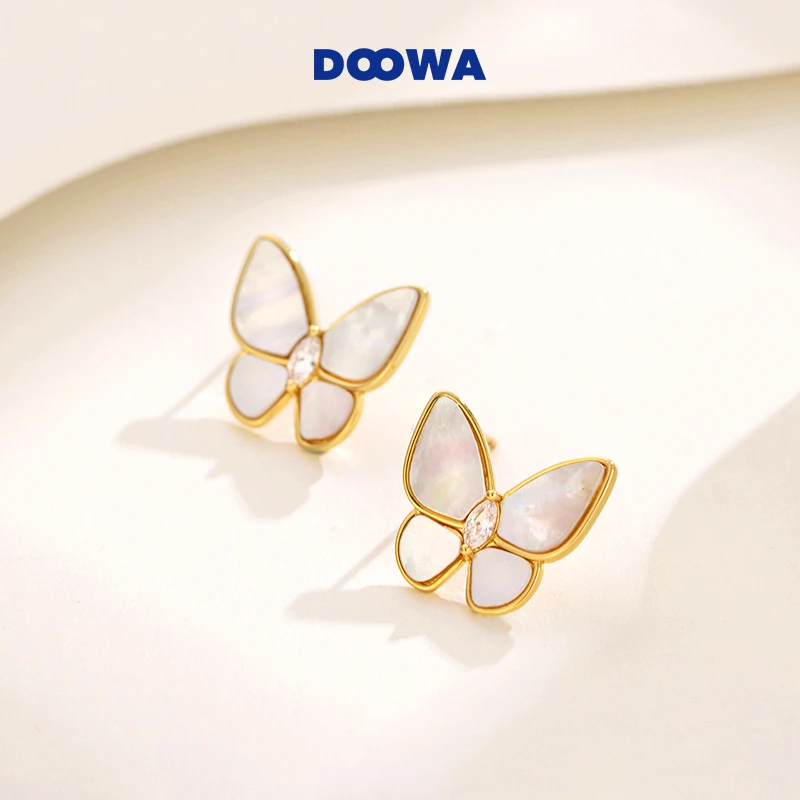 TongHua/同话 铜合金贝壳耳饰 蝶双飞耳环女轻奢时尚简约百搭耳钉