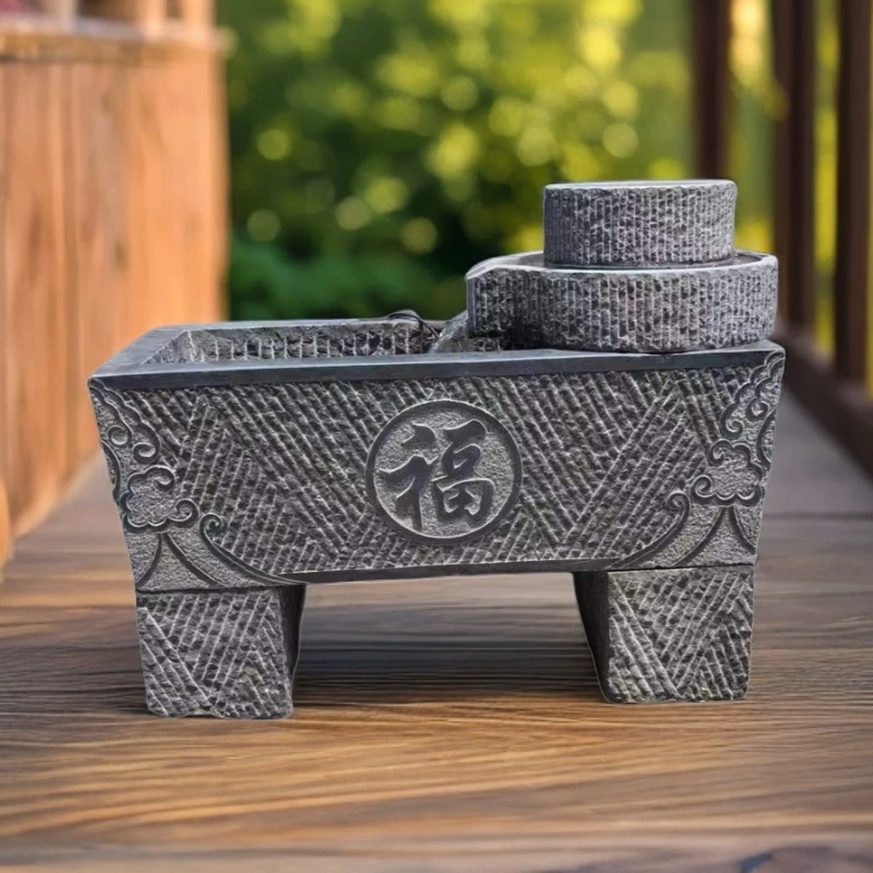 青石石磨流水摆件传统錾刻工艺鱼缸花缸庭院造景寓意美好