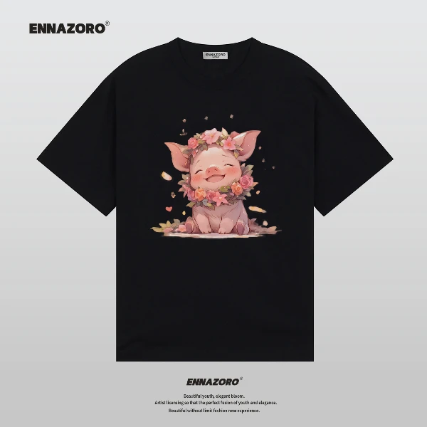 ENNAZORO花花猪 夏季新款纯棉短袖T恤女美式潮牌上衣情侣装