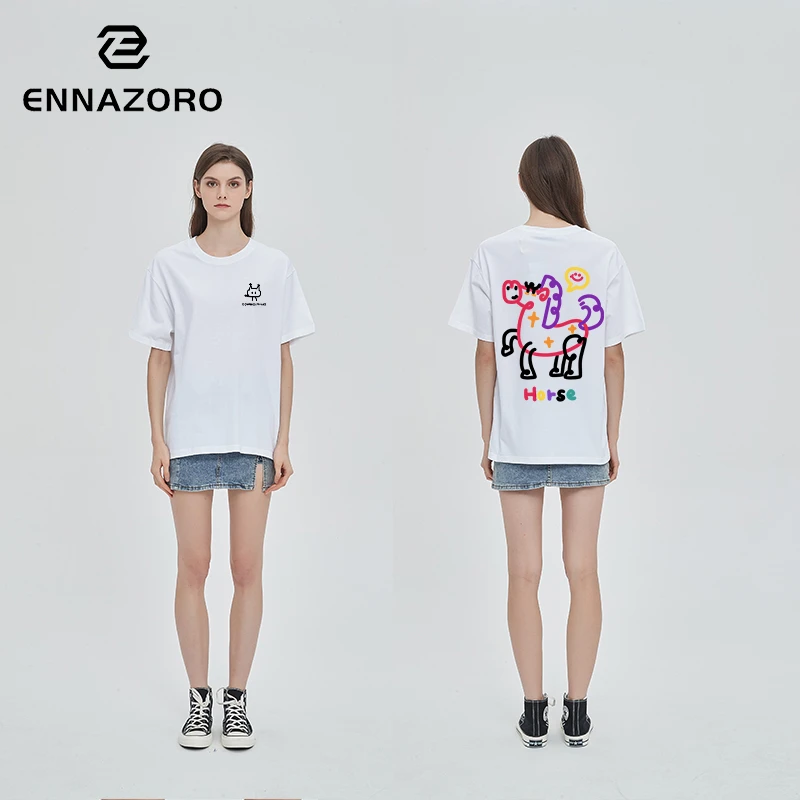 ENNAZORO十二生肖 马 24SS新款纯棉T恤女美式潮牌上衣情侣装男