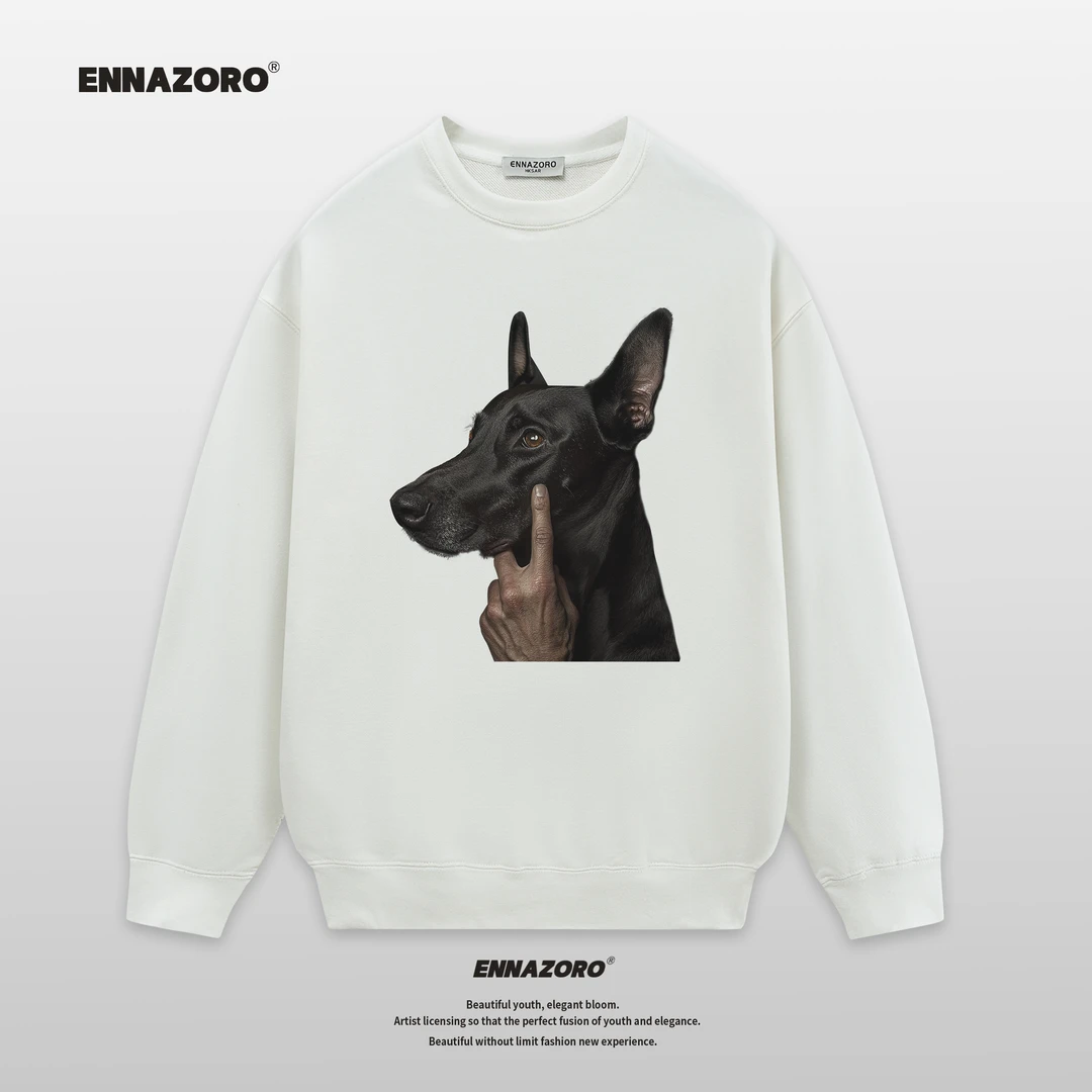 ENNAZORO手指杜宾 AW秋冬360G毛圈棉圆领卫衣情侣上衣设计师款