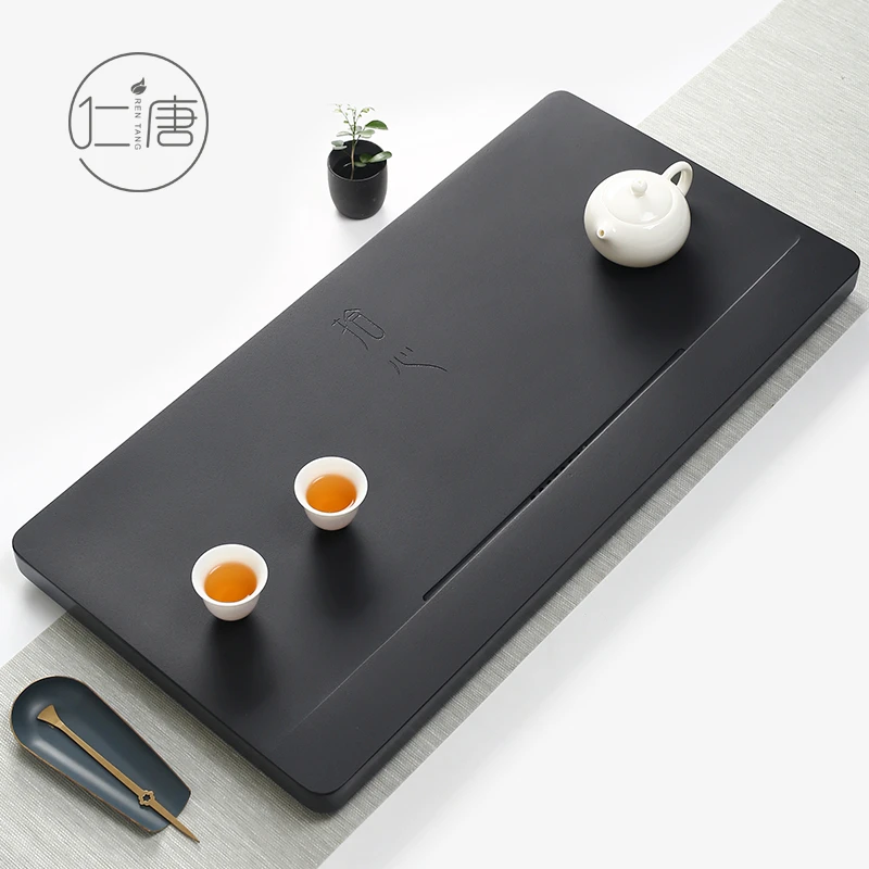 仁唐天然乌金石茶盘茶具家用泡茶高档整块石头茶盘免费刻字拾心