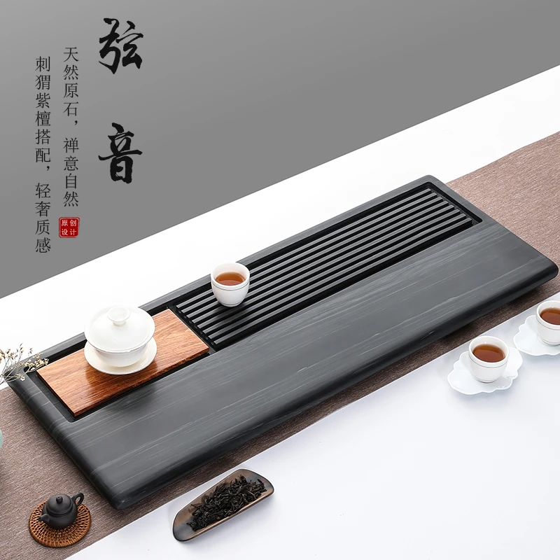 仁唐天然皇庭玉茶盘搭配刺猬紫檀茶台高端茶室意境家用办公弦音