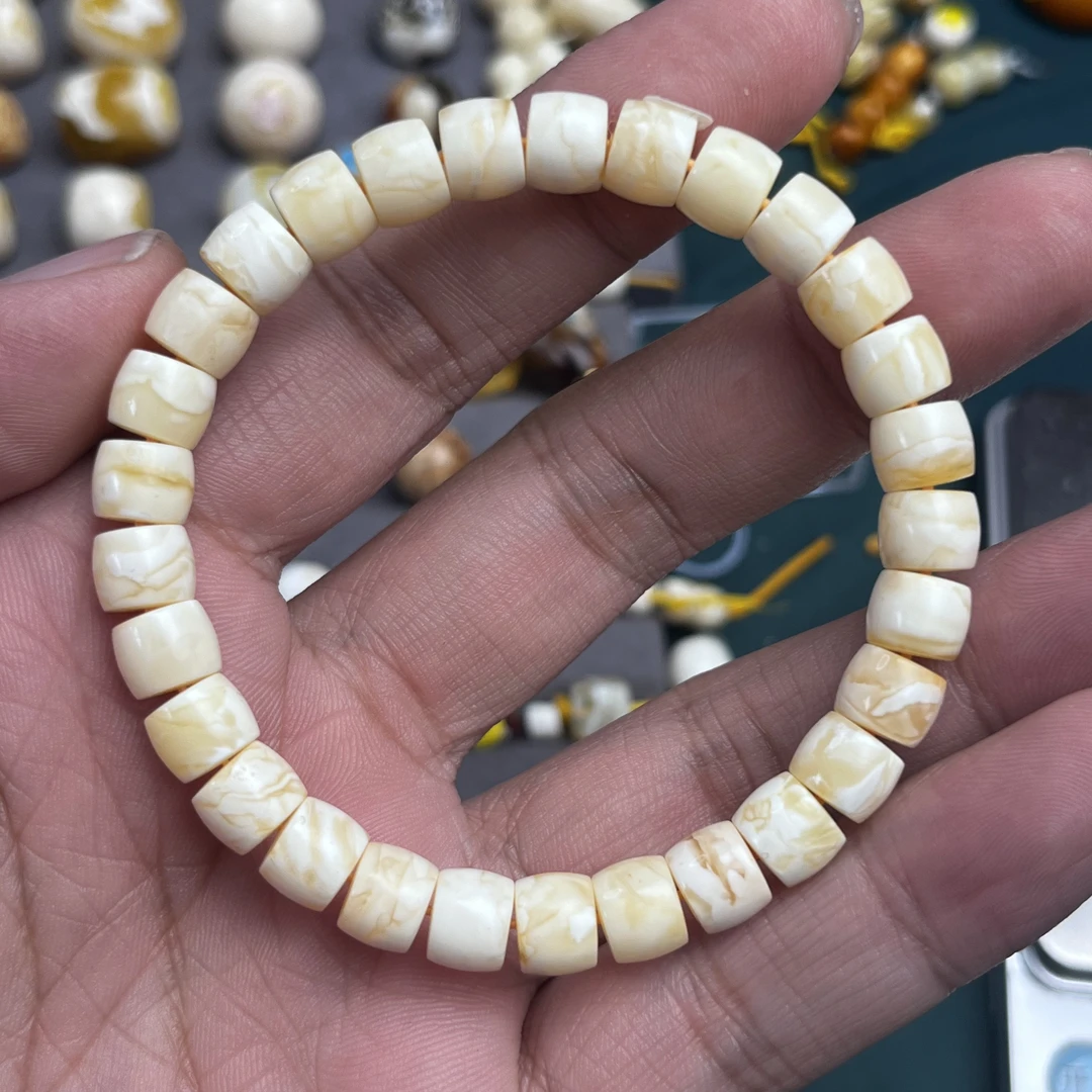 【一物一证】8mm天然原矿琥珀蜜蜡瓷白浓白蜡妖花直切手串