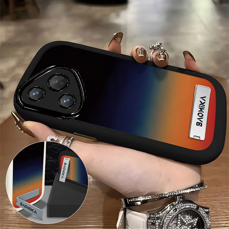 适用于【华为】P70/PURA70新款简约黄蓝黑渐变网红支架手机壳