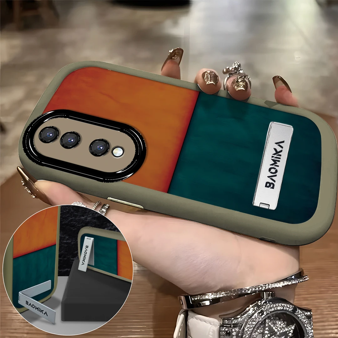 适用于【华为】荣耀90Pro个性潮流拼接橙蓝男女款防摔支架手机壳