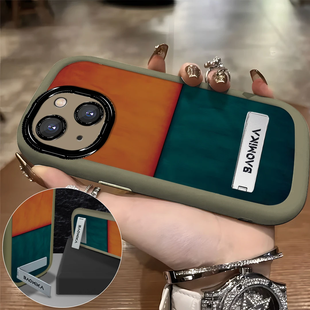 适用于【苹果】15Max/15Plus个性潮流拼接橙蓝男女款防摔手机壳