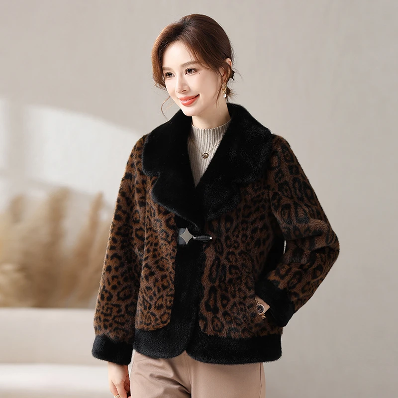 2025新款妈妈冬装外套女装貂绒大衣豹纹气质减龄保暖毛毛大衣服