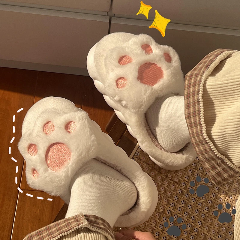 秋冬季拖鞋女卡通情侣室内居家防滑加厚加绒毛毛绒棉拖鞋女厚底