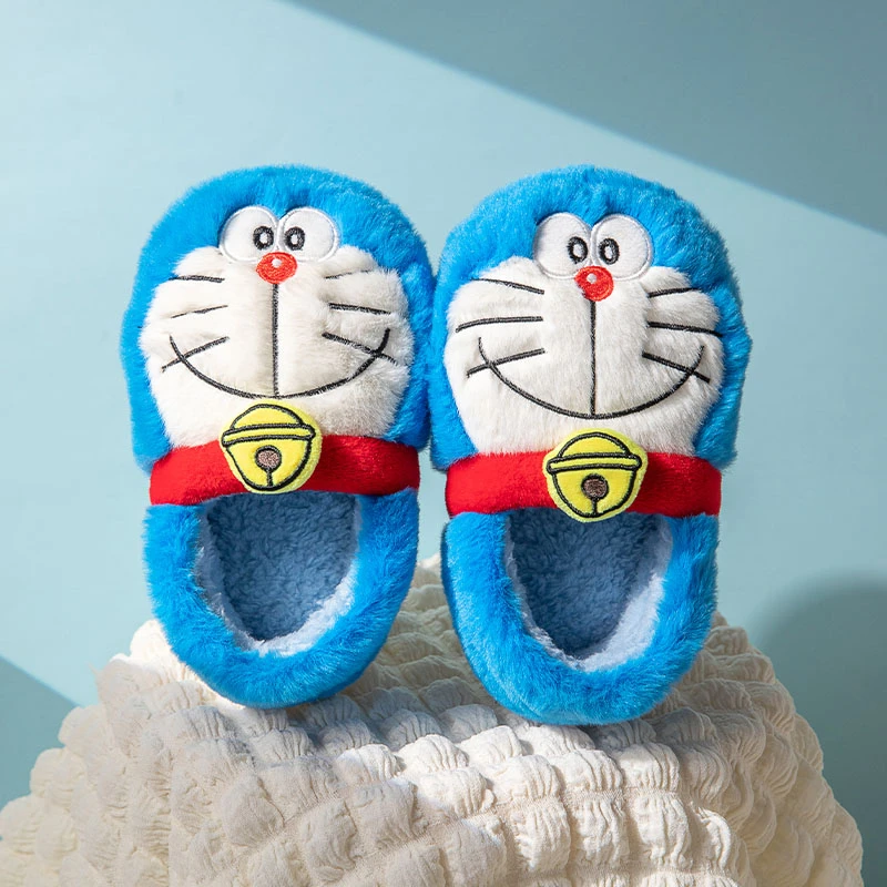 儿童包跟棉拖鞋男童女童冬季保暖加绒室内防滑哆啦A梦中大童棉鞋