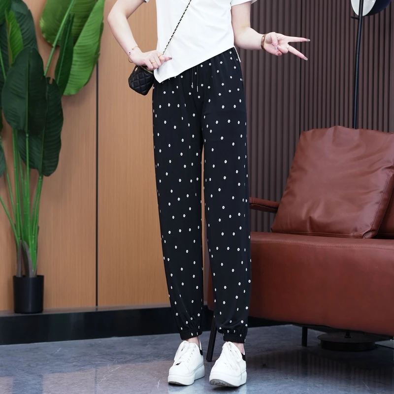 碎花冰丝裤印花凉凉裤宽松夏季休闲显瘦大码外穿时尚碎花防蚊裤