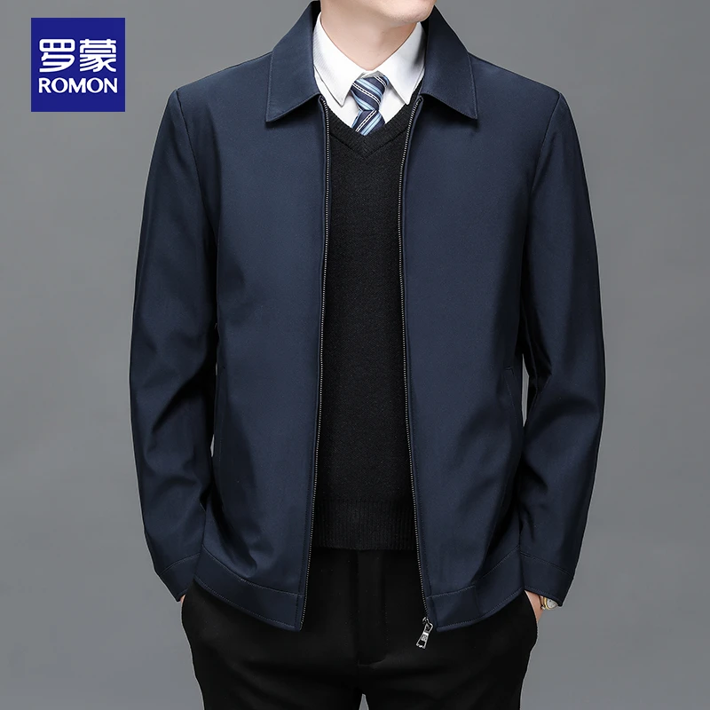 罗蒙防风男士男款透气夹克男翻领舒适纯色时尚夹克外套男士夹克