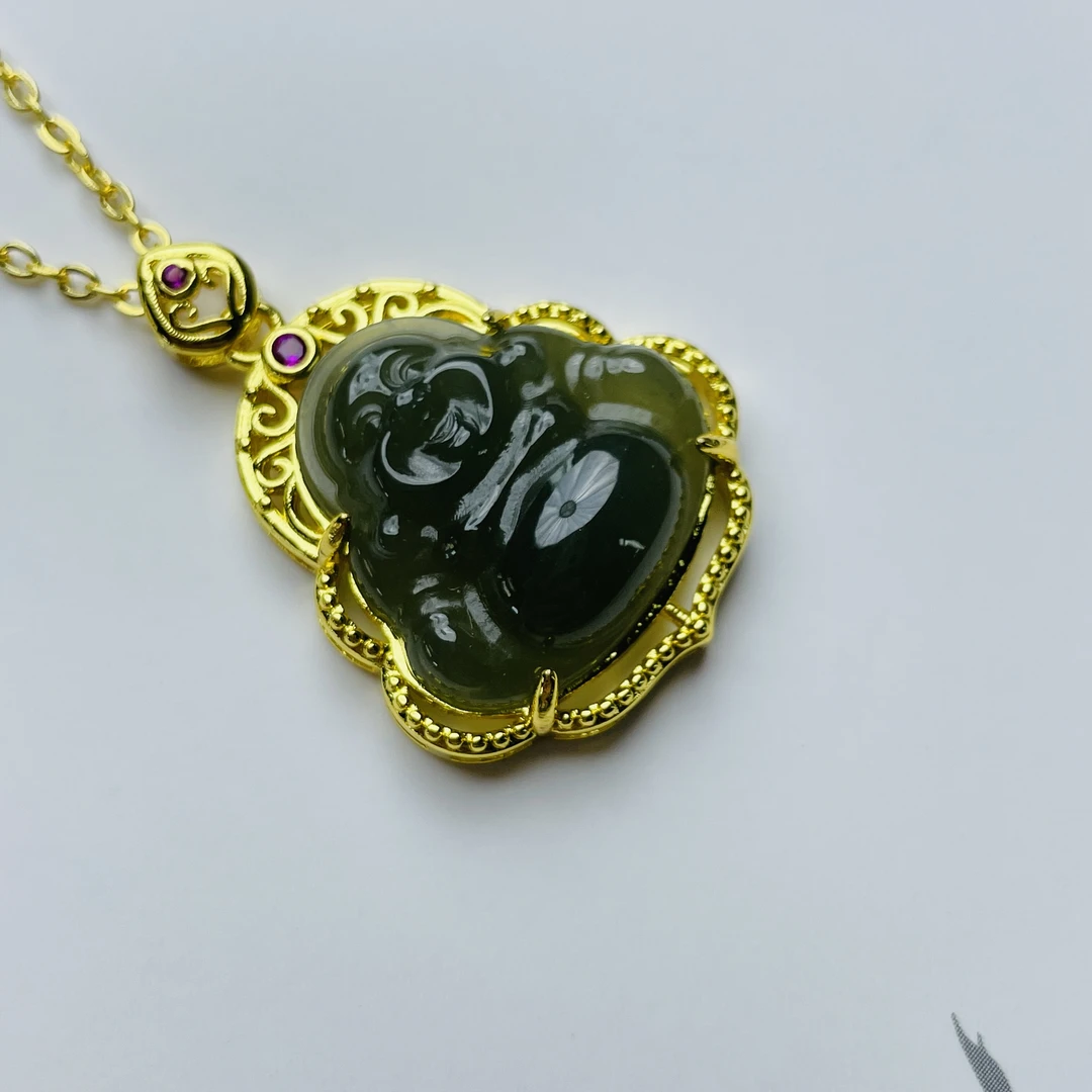 天然玉石和田玉 轻奢时尚镶嵌 大肚佛珠宝吊坠 (多样性发货) H113