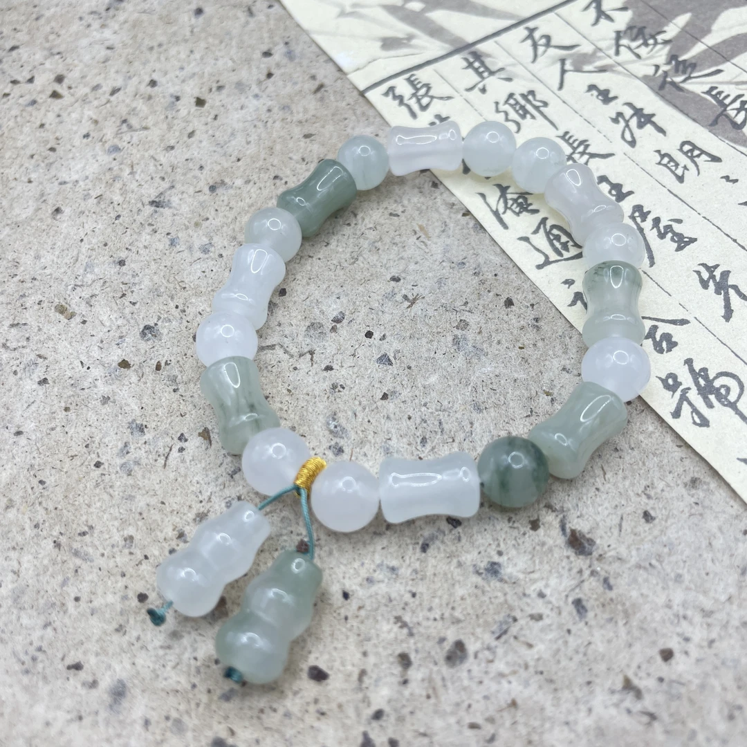 天然玉石 冰飘花精美竹节葫芦玉手串  多样性发货 拍一发一T119