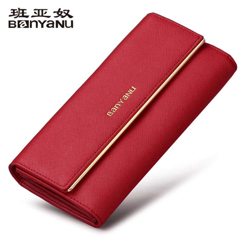 班亚奴2025新款女士钱包女长款手拿包欧美牛皮大容量三折牛皮钱夹
