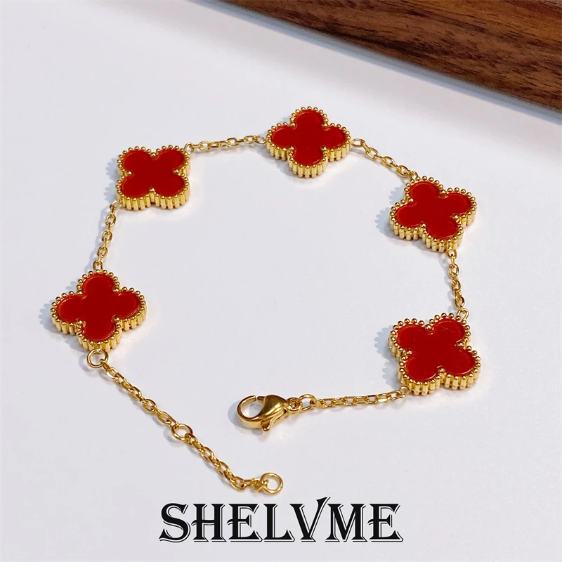 钛钢手链 经典轻奢时尚大号五花贝壳手链CNC精工气质手链