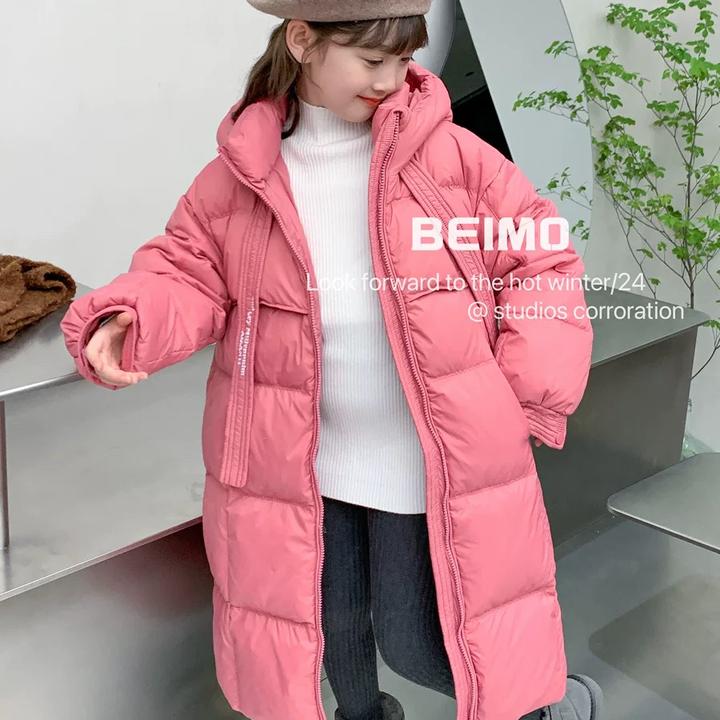 2024飘带款飘带款羽绒服女童男童儿童中大童款面包服白鸭绒冬装