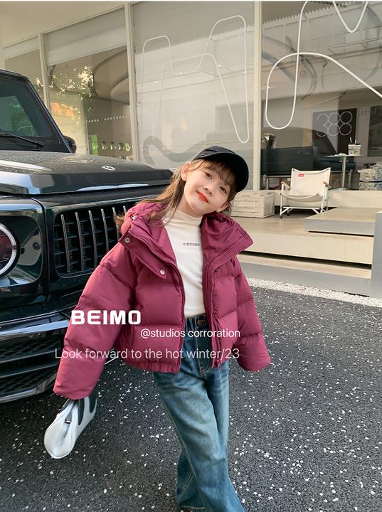 2024两粒扣时尚韩版连帽加厚保暖冬季宽松女童羽绒服外套高能感