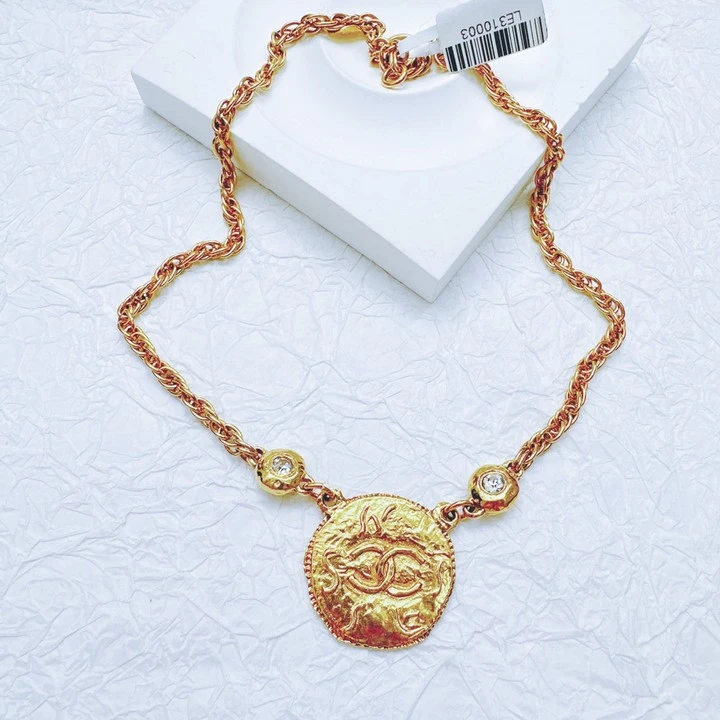 95新  柚礼中古Yooli vintage/香奈儿双C金币项链LE310003