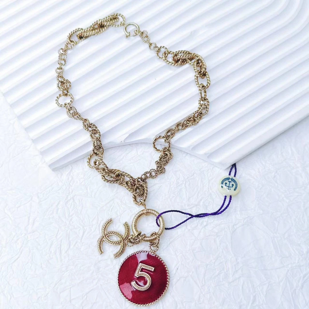 95新 Chanel/香奈儿 柚礼中古/红珐琅数字5吊坠项链cc401044