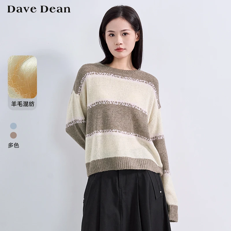 【商场同款】DaveDean莱赛尔条纹针织毛衣女上衣2024秋新款 11706