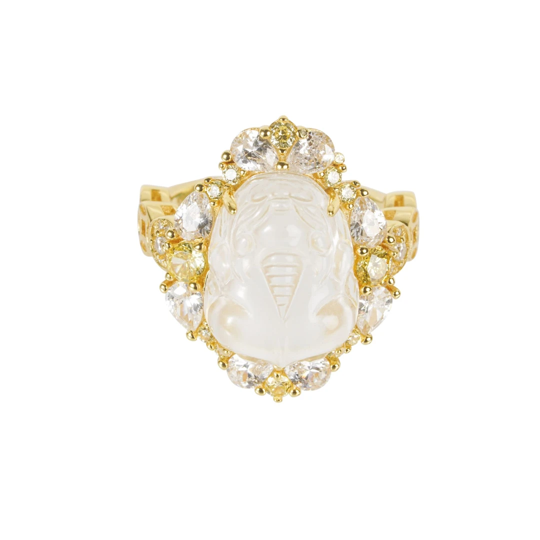 钛钢合成锆石戒指 钱袋貔貅（Dragon/卓光925银合成锆石