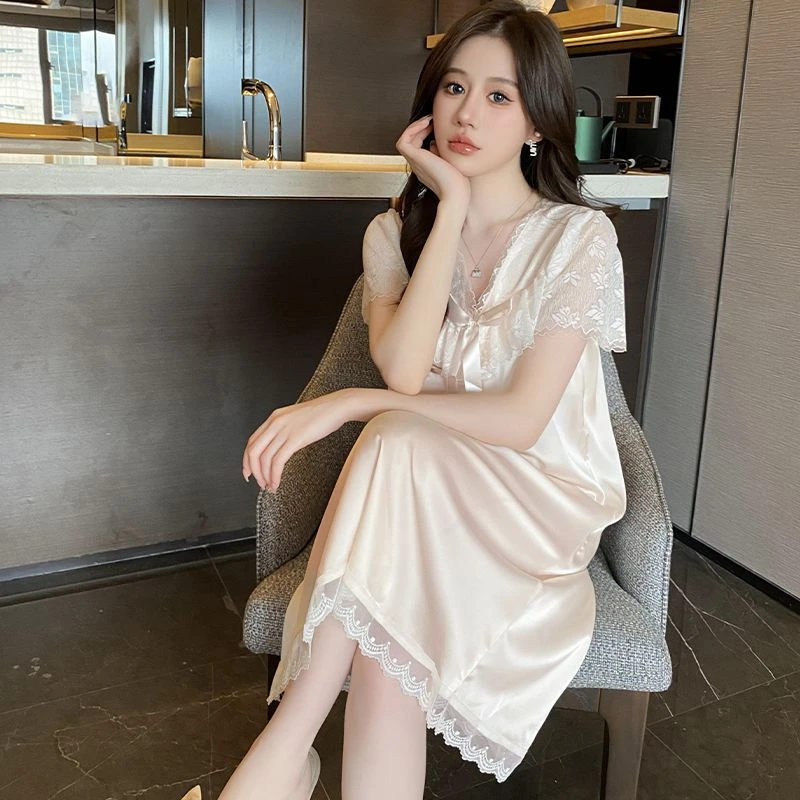 【慕云纱女神睡裙】甜美带胸垫薄款睡衣V领仙女性感家居服