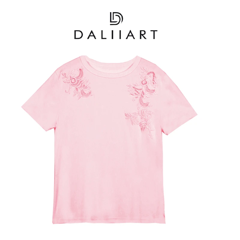 大丽高定 女明星T女装棉T重工立体镂空圆领T恤DLTX0993