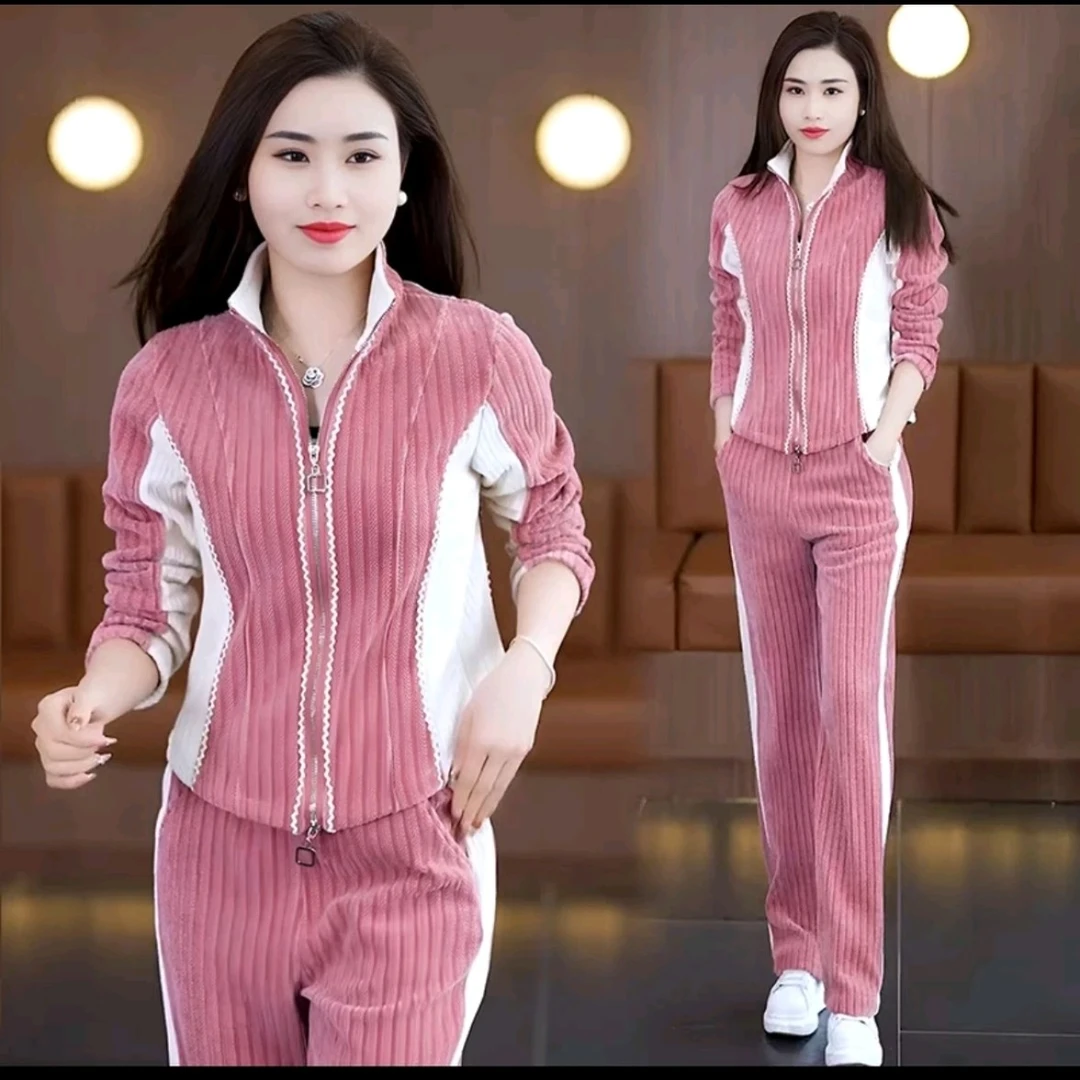 加绒加厚休闲运动服套装女2024新款修身显瘦气质阔腿裤两件套9061