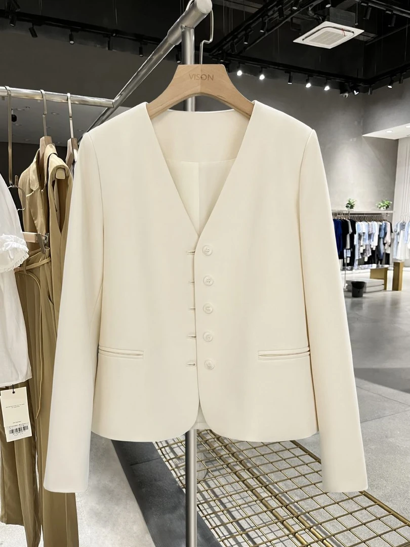 米白色秋季韩版西装女外套2025新款小个子名媛设计感气质正装西服